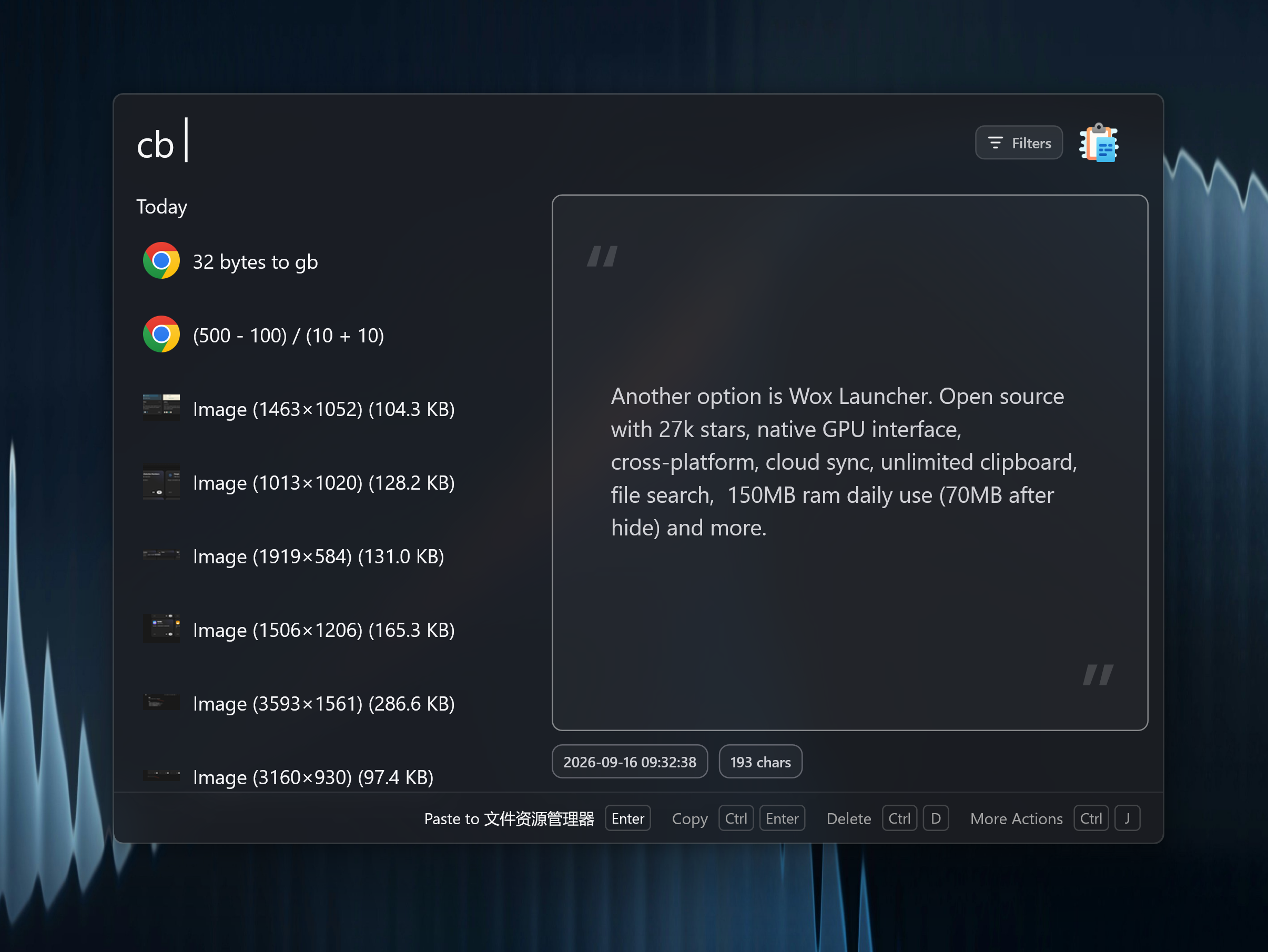 Clipboard history with an automatic preview