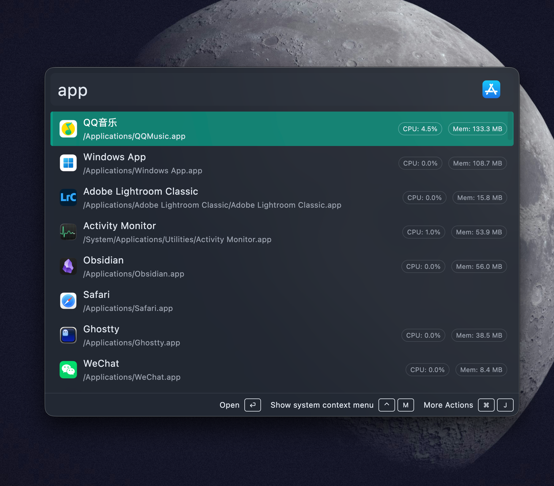 Wox Application plugin showing app results