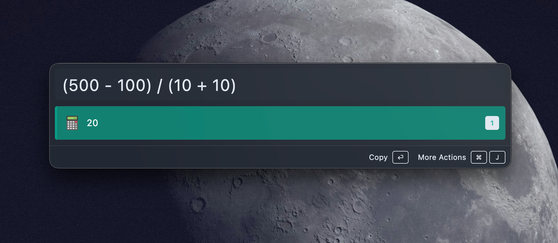Calculator plugin result list