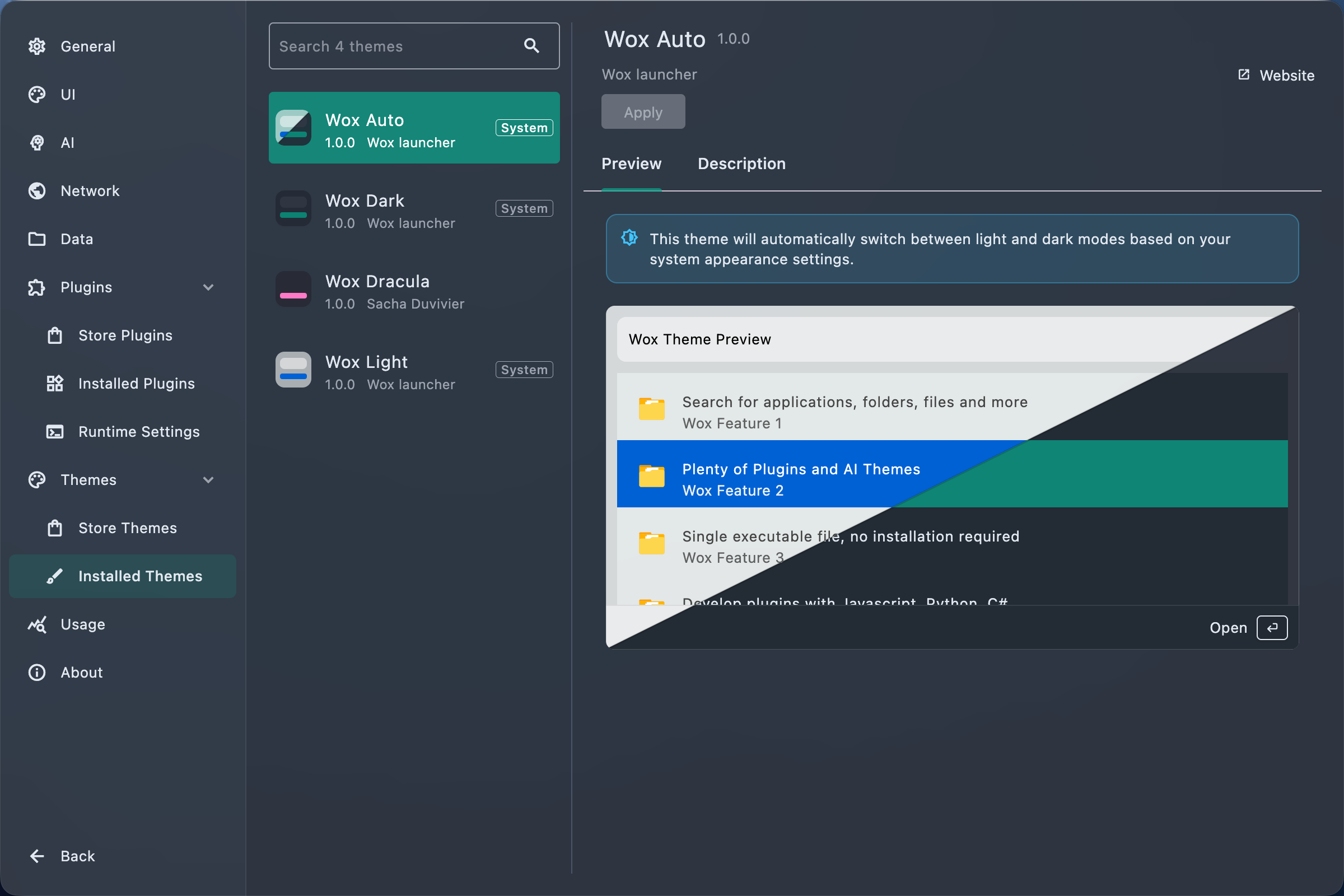 Wox automatic theme setting screenshot